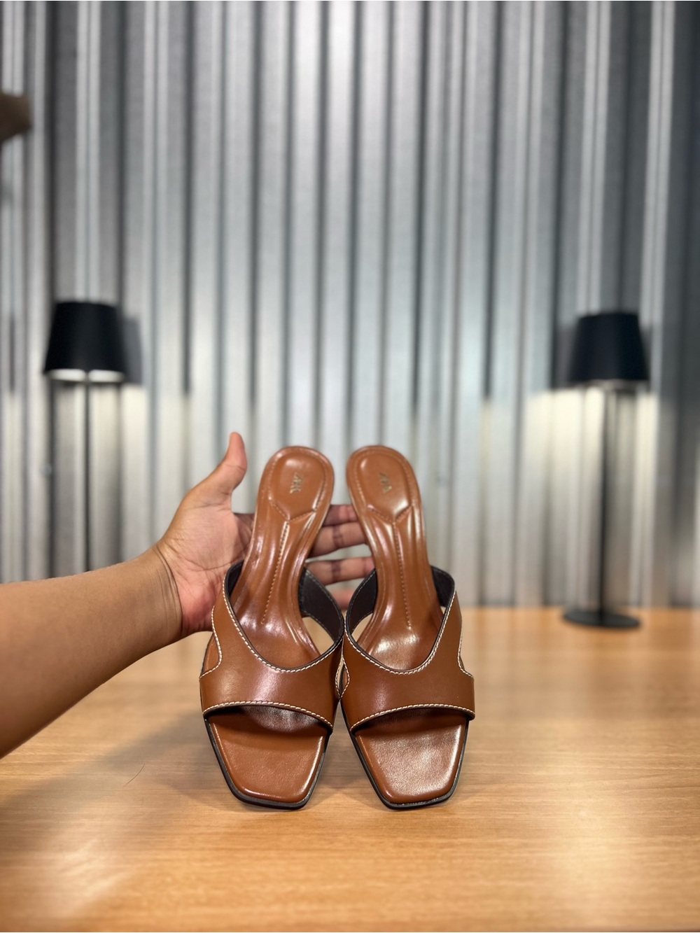 Zara Brown Square Toe Sculptural Heel Mules Size 39